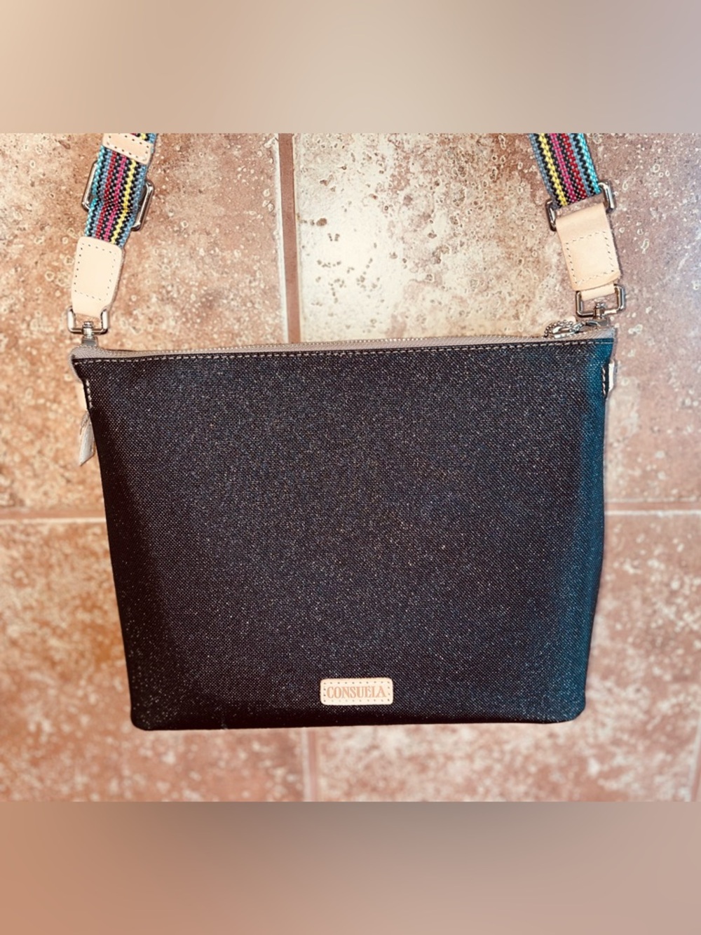 Consuela Downtown Crossbody Ava Black Floral Appliqué with Multicolor Strap NWT - Picture 3 of 7